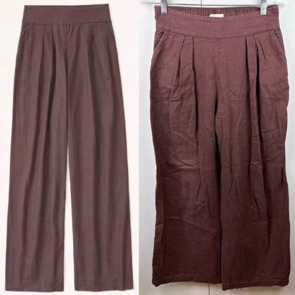 Abercrombie Linen Blend Wide Leg Pant Brown Pleated M Long
